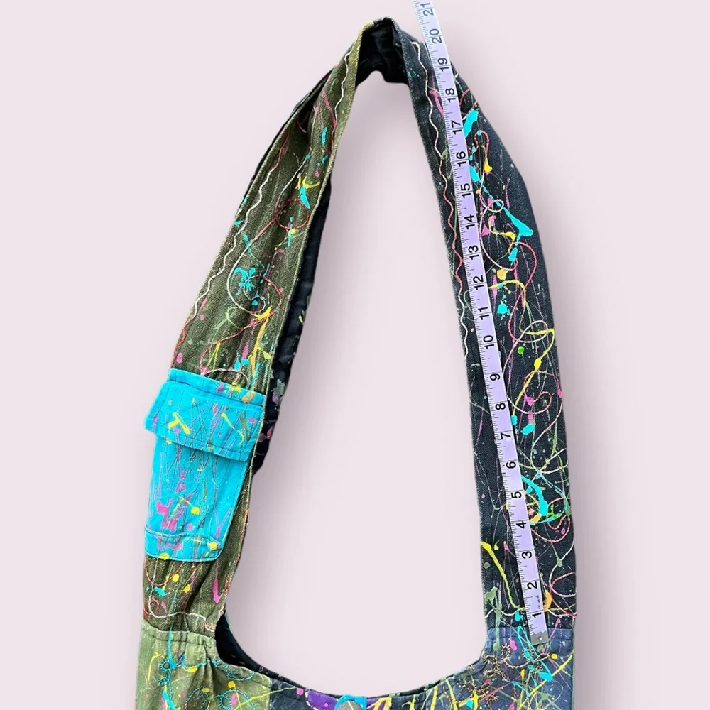 Artist made - boho hippy paint splatter shoulder bag - Picture 8 of 12